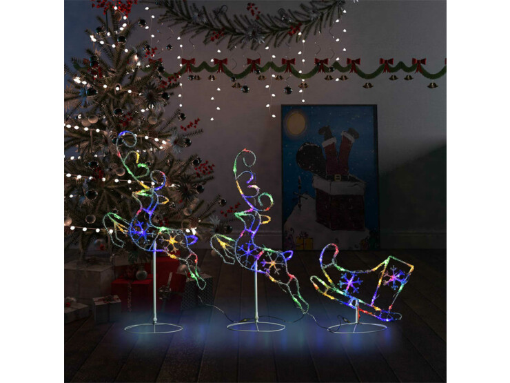 Akryloví vánoční létající sobi a sáně 260 x 21 x 87 cm barevní