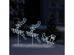Akryloví vánoční létající sobi a sáně 260x21x87cm studená bílá