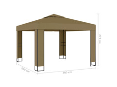 Altán s dvojitou střechou 3 x 3 x 2,7 m taupe 180 g/m²