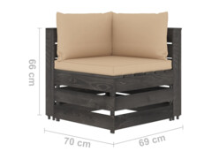 10dílná sedací souprava s poduškami šedě impregnované dřevo