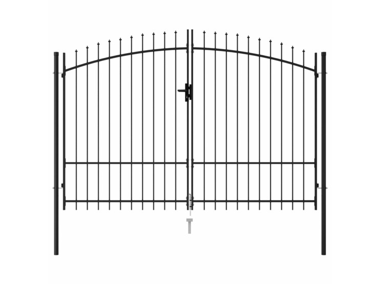 Dvoukřídlá zahradní brána s hroty ocelová 3 x 1,75 m černá