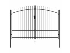 Dvoukřídlá zahradní brána s hroty ocelová 3 x 1,75 m černá