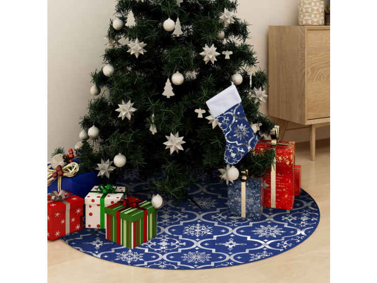 Luxusní podložka pod vánoční stromek s punčochou modrá 122 cm