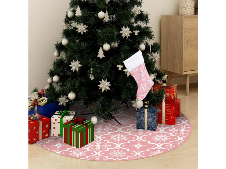 Luxusní podložka pod vánoční stromek s punčochou růžová 150 cm