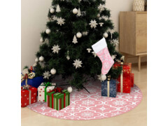 Luxusní podložka pod vánoční stromek s punčochou růžová 90 cm