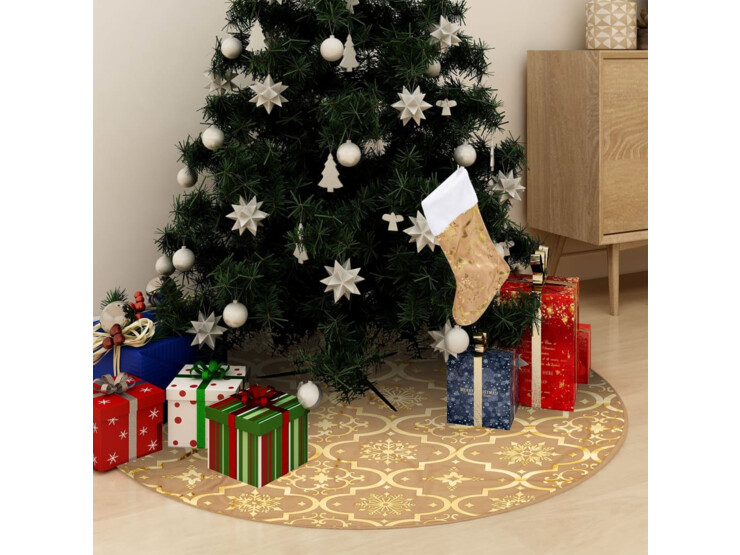 Luxusní podložka pod vánoční stromek s punčochou žlutá 122 cm