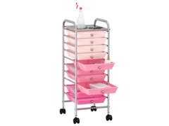Mobilní úložný vozík s 10 zásuvkami ombré růžový plastový