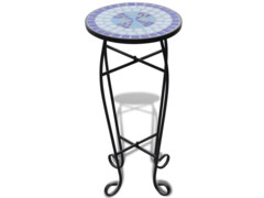 Mozaikový odkládací stolek na květiny bílý a modrý