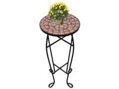 Mozaikový stolek na květiny - průměr 30 cm - terakota