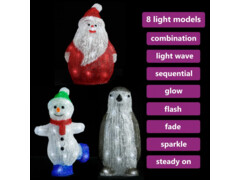 3dílná sada vánočních akrylových figurek s LED dovnitř i ven