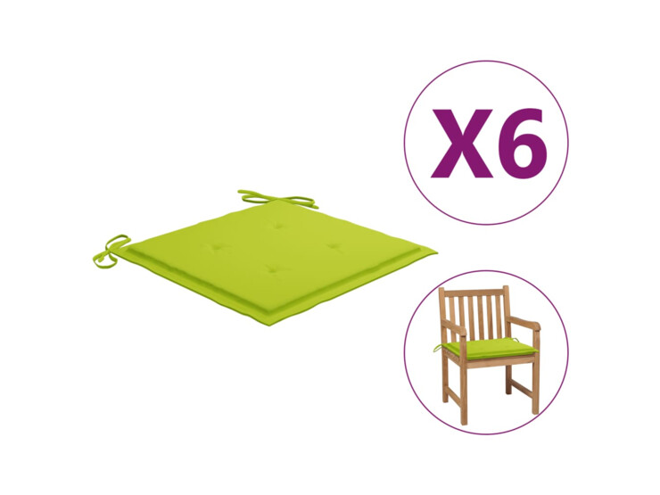 Podušky na zahradní židle 6 ks jasně zelené 50x50x4 cm textil