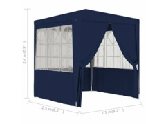 Profesionální party stan s bočnicemi 2,5 x 2,5 m modrý 90 g/m²