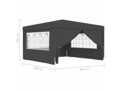 Profesionální party stan s bočnicemi 4x4 m antracitový 90 g/m²