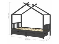 Rám dětské postele se zásuvkami tmavě šedý borovice 90 x 200 cm