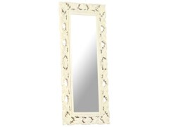 Ručně vyřezávané zrcadlo bílé 110 x 50 cm masivní mangovník