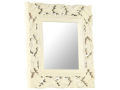 Ručně vyřezávané zrcadlo bílé 50 x 50 cm masivní mangovník