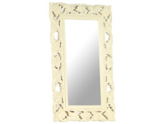 Ručně vyřezávané zrcadlo bílé 80 x 50 cm masivní mangovník