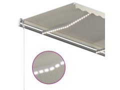 Ručně zatahovací markýza s LED světlem 450 x 350 cm krémová