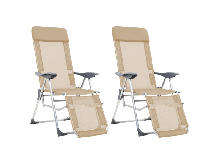 Skládací kempingové židle s podnožkou 2 ks hliníkové krémové