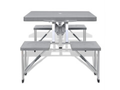 Skládací kempingový set stůl a 4 stoličky, hliník, extra lehký, šedý