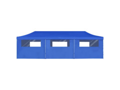 Skládací nůžkový party stan s 8 bočními stěnami 3 x 9 m modrý