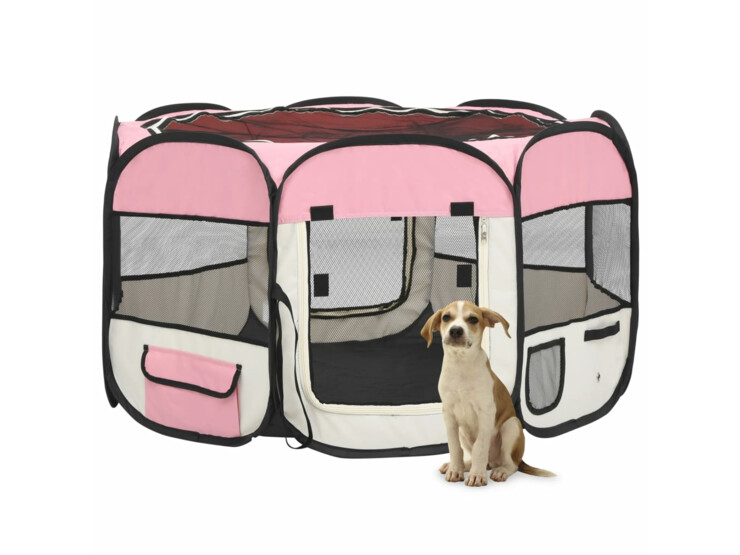 Skládací ohrádka pro psy s taškou růžová 110 x 110 x 58 cm