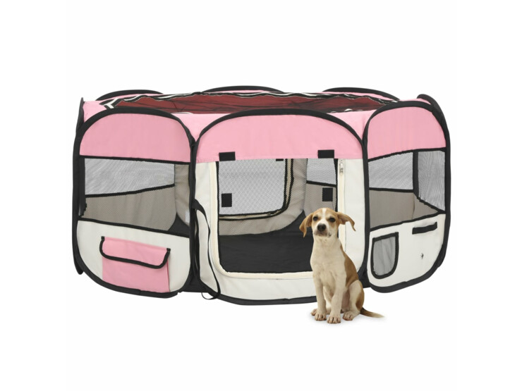 Skládací ohrádka pro psy s taškou růžová 145 x 145 x 61 cm