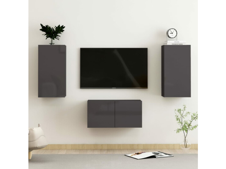 3dílný set TV skříněk šedý s vysokým leskem dřevotříska