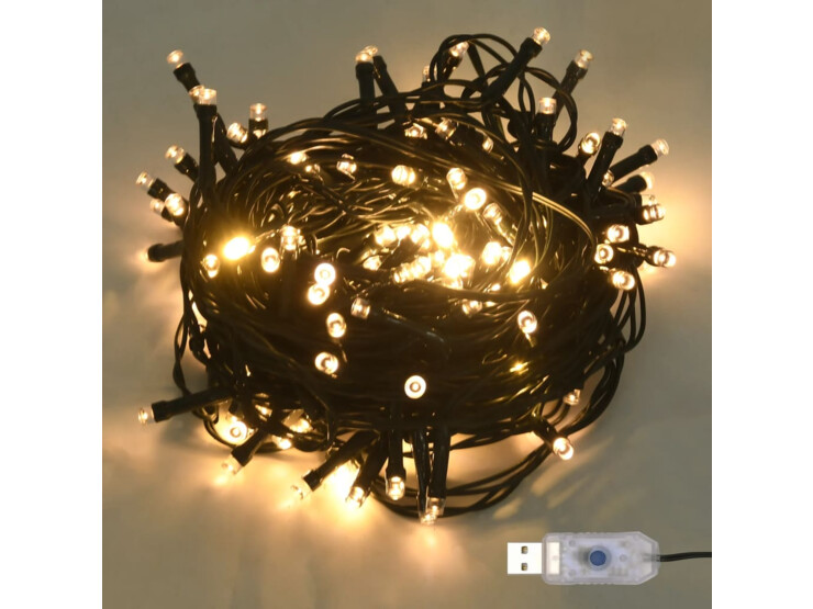 Světelný LED řetěz se 150 LED teplé bílé světlo 15 m PVC