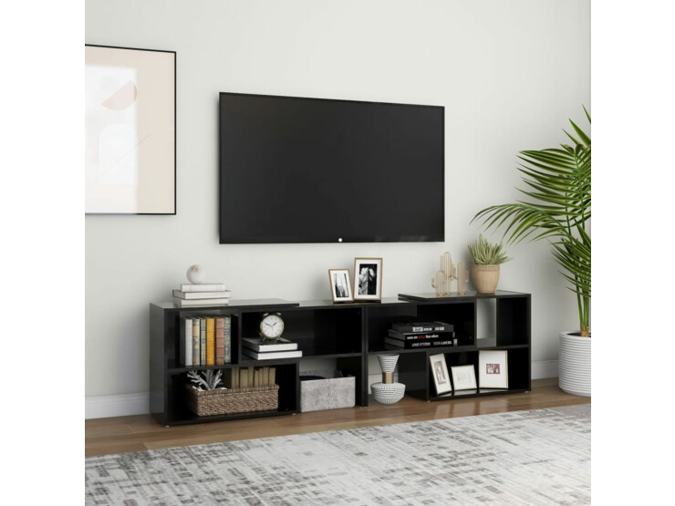 TV skříňka černá s vysokým leskem 149 x 30 x 52 cm dřevotříska