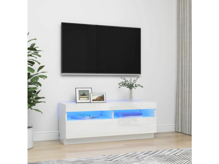 TV skříňka s LED osvětlením bílá s vysokým leskem 100x35x40 cm