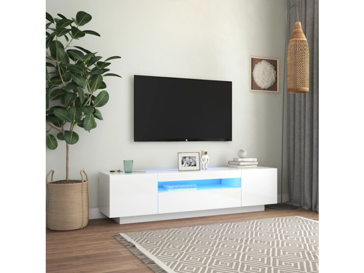 TV skříňka s LED osvětlením bílá s vysokým leskem 160x35x40 cm