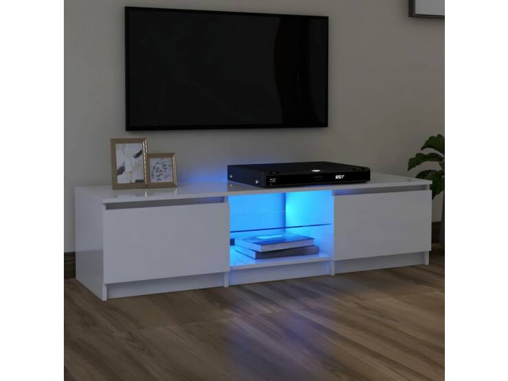 TV skříňka s LED osvětlením bílá vysoký lesk 140 x 40 x 35,5 cm