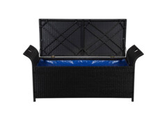 Úložná lavice s poduškou 138 cm polyratan černá