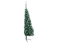 Umělý vánoční půl stromek s LED a sadou koulí zelený 150 cm