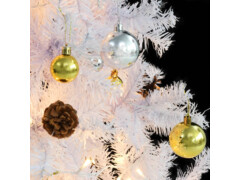 Umělý vánoční stromek ozdobený s baňkami a LED 180 cm bílý