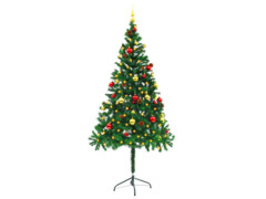 Umělý vánoční stromek ozdobený s baňkami a LED 180 cm zelený