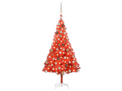 Umělý vánoční stromek s LED a sadou koulí červený 180 cm PVC