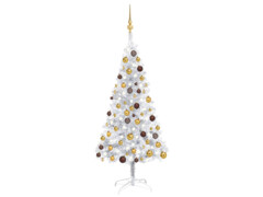 Umělý vánoční stromek s LED a sadou koulí stříbrný 120 cm PET