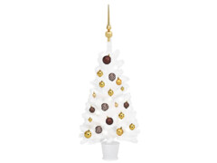 Umělý vánoční stromek s LED diodami a sadou koulí bílý 90 cm