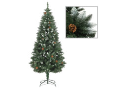 Umělý vánoční stromek s LED sadou koulí a šiškami 180 cm