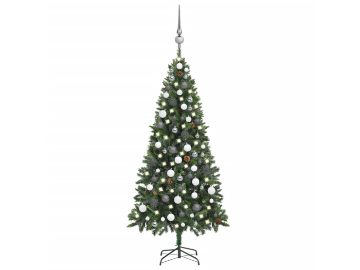 Umělý vánoční stromek s LED sadou koulí a šiškami 180 cm