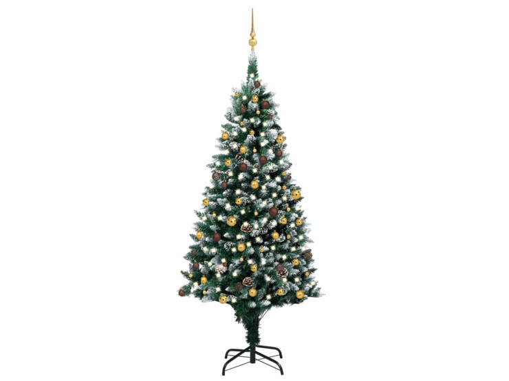 Umělý vánoční stromek s LED sadou koulí a šiškami 240 cm