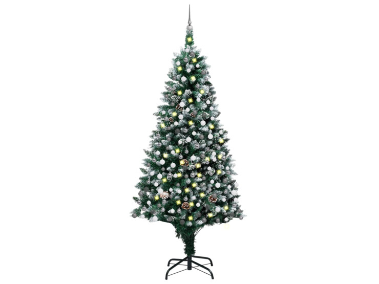 Umělý vánoční stromek s LED sadou koulí a šiškami 240 cm