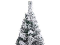 Úzký vánoční stromek s LED a sadou koulí zasněžený zelený 120cm