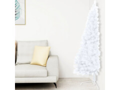  Umělý vánoční půl stromek s LED a stojanem bílý 240 cm PVC