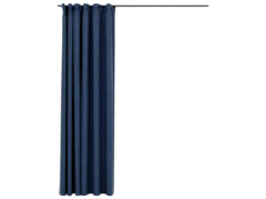  Zatemňovací závěsy s háčky vzhled lnu modré 290 x 245 cm