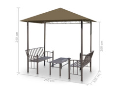 Zahradní altán + stůl a lavice 2,5x1,5x2,4 m taupe 180 g/m²