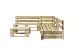 4dílná zahradní sedací souprava z palet a šedé podušky dřevo