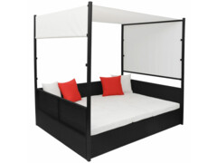 Zahradní postel s baldachýnem černá 190 x 130 cm polyratan